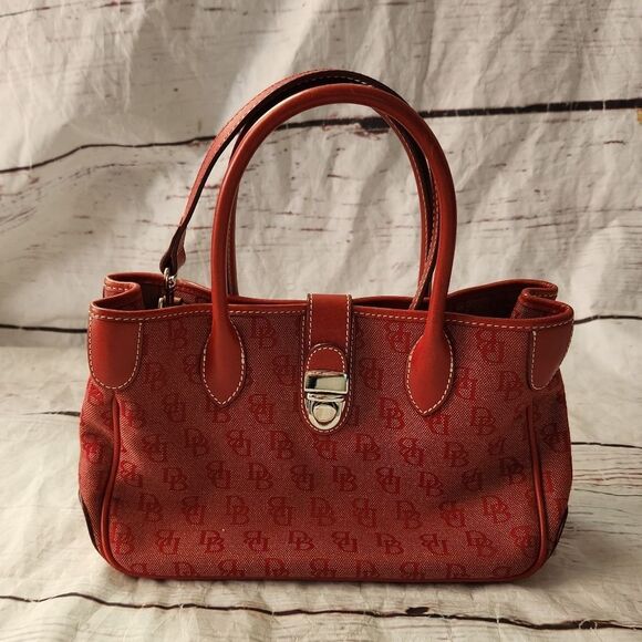 Dooney & Bourke Red Signature Logo Canvas and Leather Shoulder Bag - Picture 1 of 9